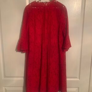 NWOT Carolina Herrera Red Lace Bell Coat w. Ruffle Sleeve Sz. M